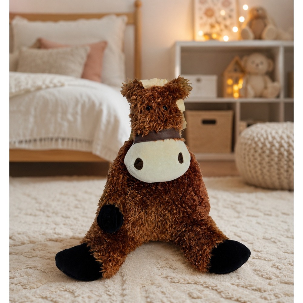 Retired Jellycat Horse Plush 10" Brown Shaggy Ribbon Mane Pony Stuffed Animal
